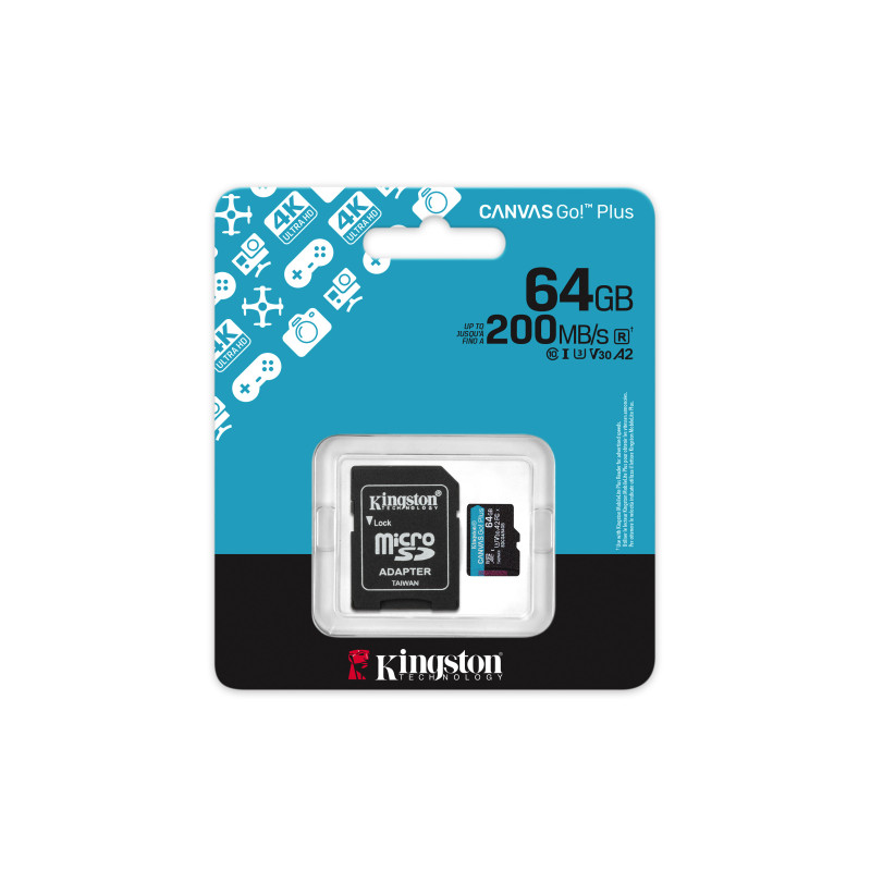 Kingston Canvas Go Plus A2/Micro SDXC/64GB/UHS-I U3/Class 10/+ Adaptér