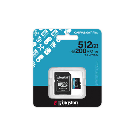 Kingston Canvas Go Plus A2/Micro SDXC/512GB/UHS-I U3/Class 10/+ Adaptér