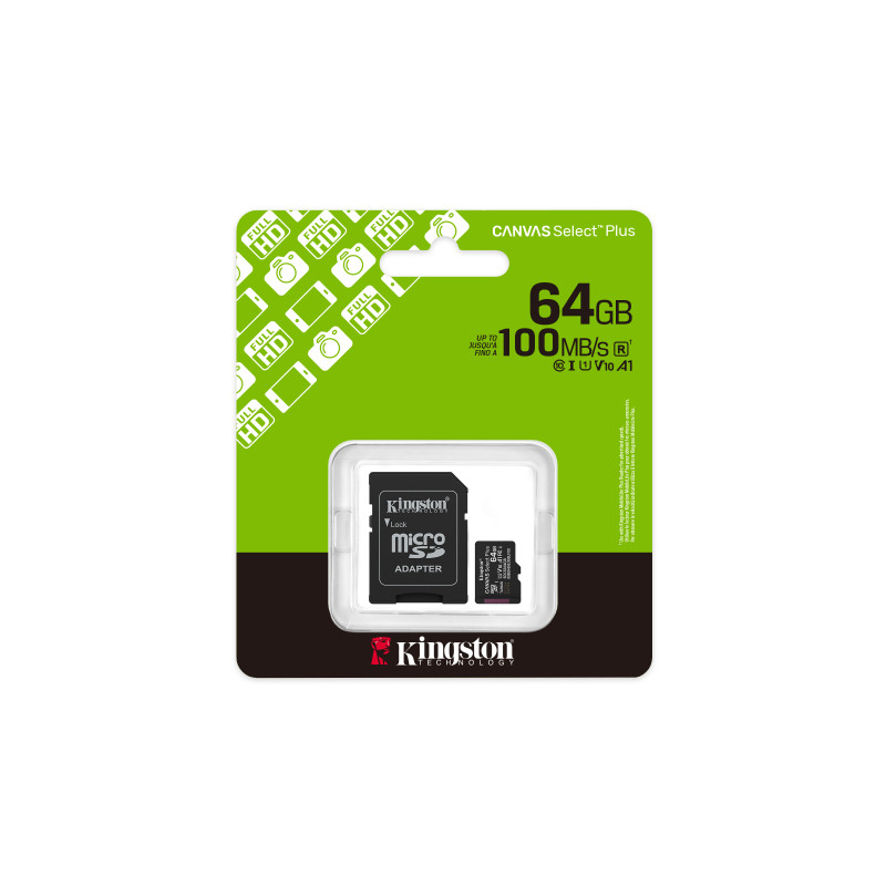 Kingston Canvas Select Plus/Micro SDXC/64GB/UHS-I U1 / Class 10/+ Adaptér