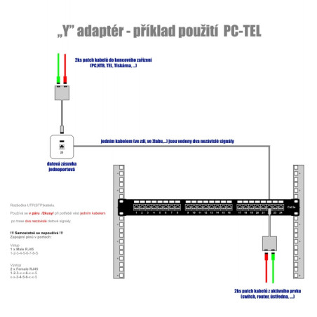 DATACOM "Y" adaptér STP CAT5E PC/PC+TEL