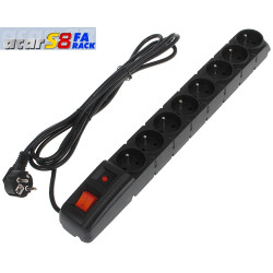 19" napája.panel ACAR S8/3m 8x220V Black+prep.ochr.10A
