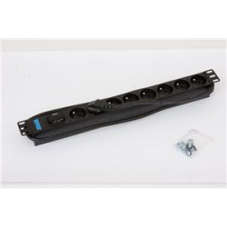 19" 8xCZ zásuvka, bleskoistka, 3x1.5mm 2m RAL9005