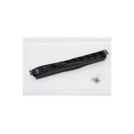 19" 8xCZ zásuvka, bleskoistka, 3x1.5mm 2m RAL9005
