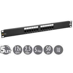 19" patch panel Solarix 12 x RJ45 CAT5E UTP 150 MHz čierny 1U SX12-5E-UTP-BK