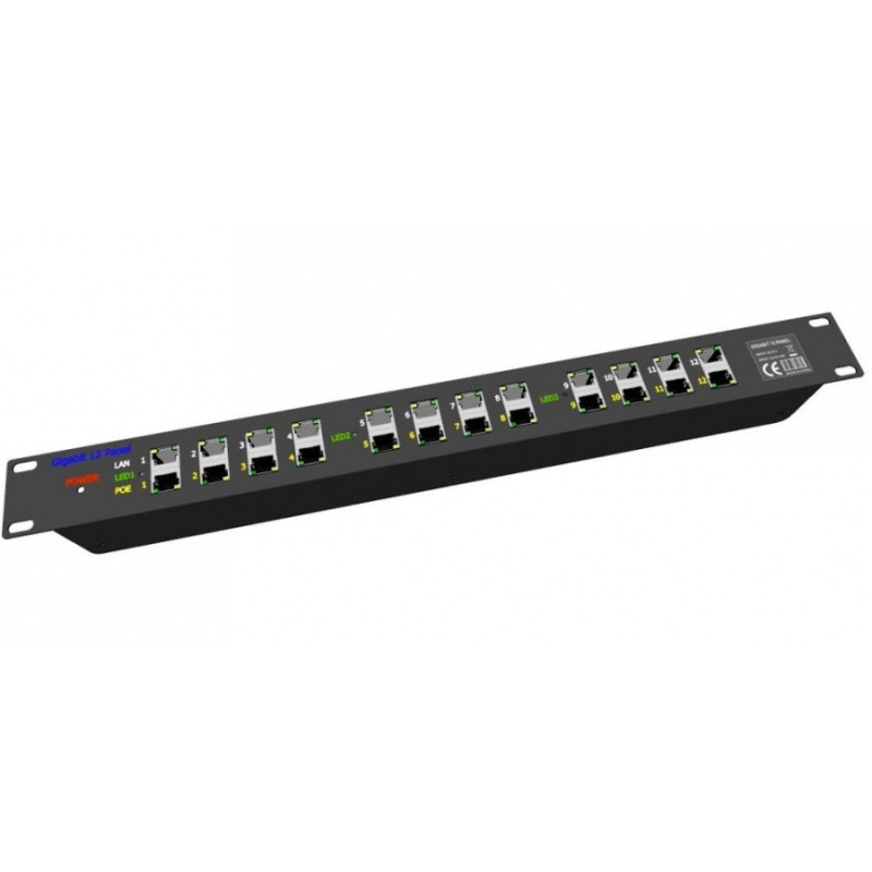 POE Gigabitový Patch panel Cat5 19" 12port 1U
