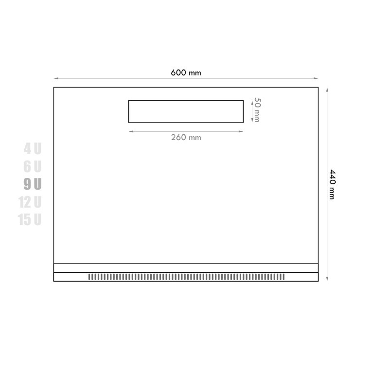 Datacom 19" rozvádzač 9U/450 mm (sklo) čierny