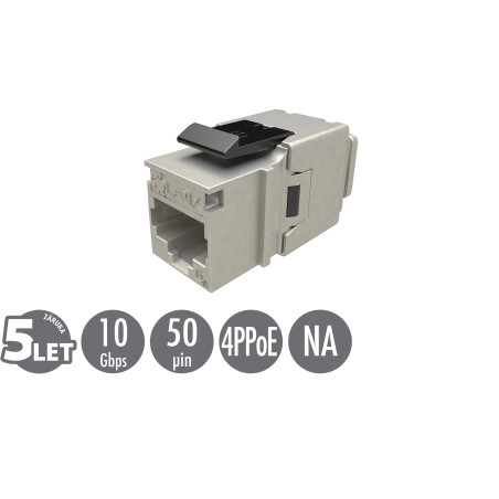 Rýchlozarezávacie keystone Solarix CAT6A STP SXKJ-10G-STP-BK-NA Component Level a 4PPoE certifikácia