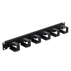 19" vyväzovací panel 1U 6x háčik 70x27mm čierny kov