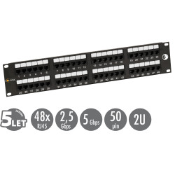 19" patch panel Solarix 48 x RJ45 CAT6 UTP 350 MHz čierny 2U SX48-6-UTP-BK