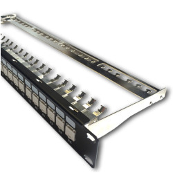 DATACOM Patch panel 19" STP 24 port CAT6A 1U čierny, vyvaz.lišta, beznástrojový