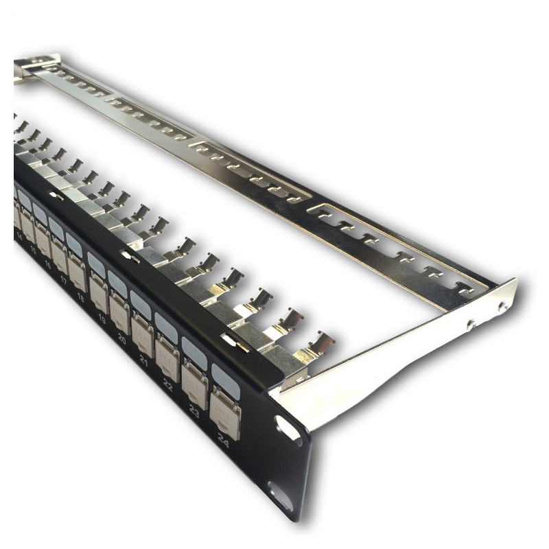 DATACOM Patch panel 19" STP 24 port CAT6A 1U čierny, vyvaz.lišta, beznástrojový