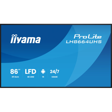 86" iiyama LH8664UHS-B3AG: IPS, 4K, ANDR 14,24/7