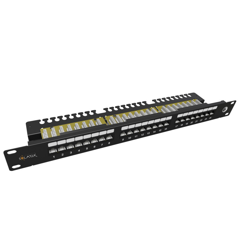 19" patch panel Solarix 24 x RJ45 CAT6 UTP s vyväzovacou lištou 1U SX24L-6-UTP-BK-N