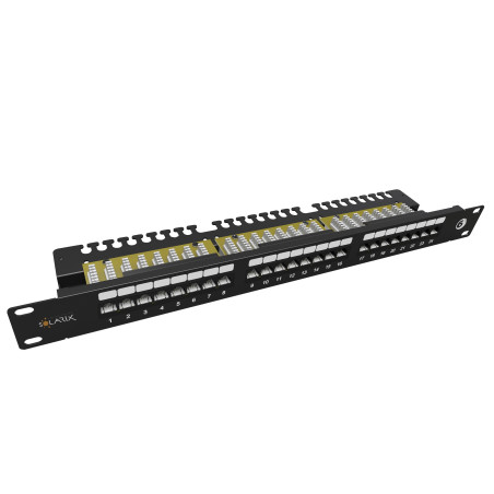 19" patch panel Solarix 24 x RJ45 CAT6 UTP s vyväzovacou lištou 1U SX24L-6-UTP-BK-N