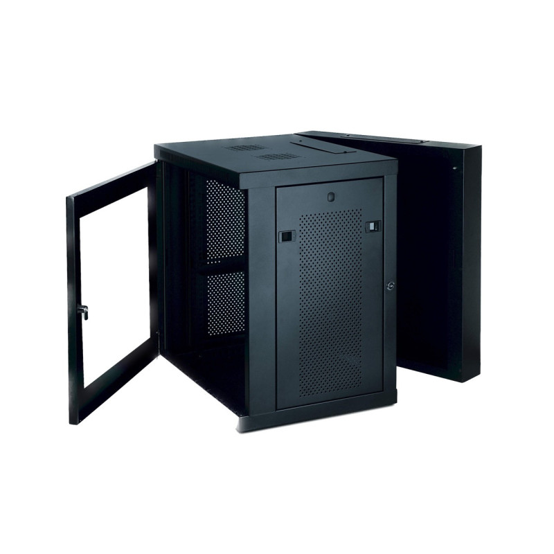 Skriňa SmartRack 12U, Š=600mm, Hl=550mm, hĺbka pre prepínače, presklené dvere, montáž na stenu