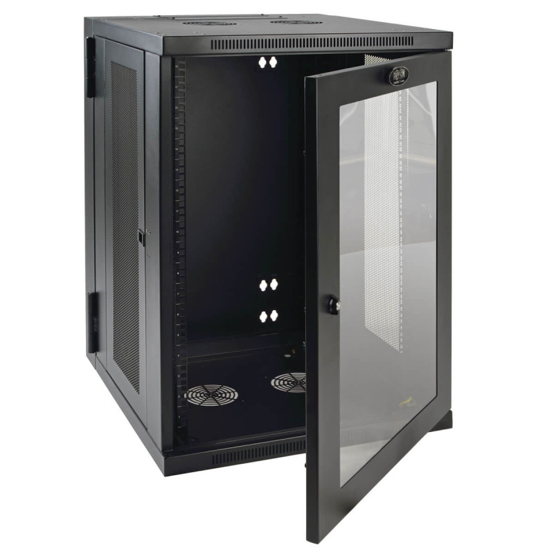 Skriňa SmartRack 18U, Š=600mm, Hl=550mm, hĺbka pre prepínače, presklené dvere, montáž na stenu
