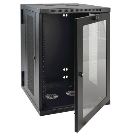 Skriňa SmartRack 18U, Š=600mm, Hl=550mm, hĺbka pre prepínače, presklené dvere, montáž na stenu