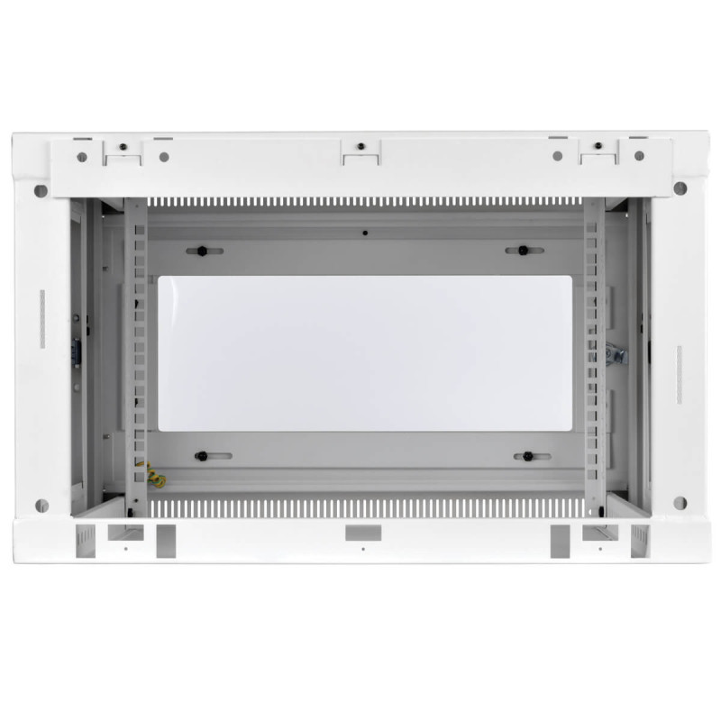 Skriňa SmartRack 6U, Š=600mm, Hl=450mm, hĺbka pre prepínače, presklené dvere, montáž na stenu, biela