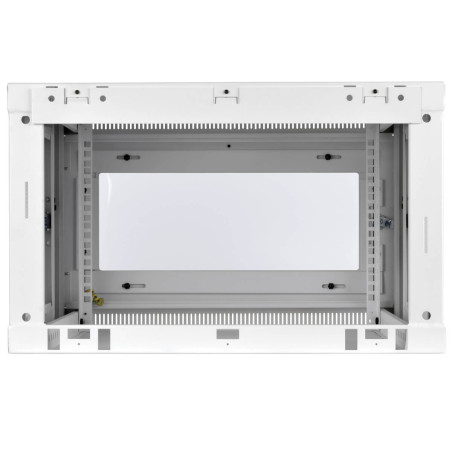 Skriňa SmartRack 6U, Š=600mm, Hl=450mm, hĺbka pre prepínače, presklené dvere, montáž na stenu, biela