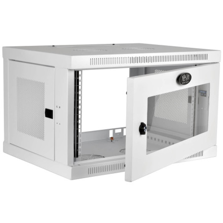 Skriňa SmartRack 6U, Š=600mm, Hl=450mm, hĺbka pre prepínače, presklené dvere, montáž na stenu, biela