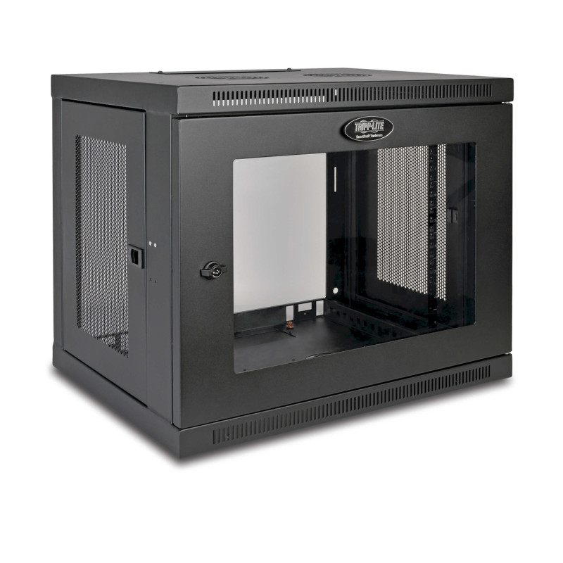 Skriňa SmartRack 9U, Mini Rack, Š = 600mm, Hl = 450mm, hĺbka pre prepínače, presklené dvere, na stenu