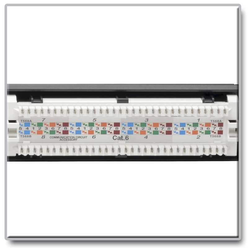 Patch panel pre montáž do racku 1U, 24x Cat6 PoE+ Compliant, 110/Krone, 568A/B, RJ45 Ethernet