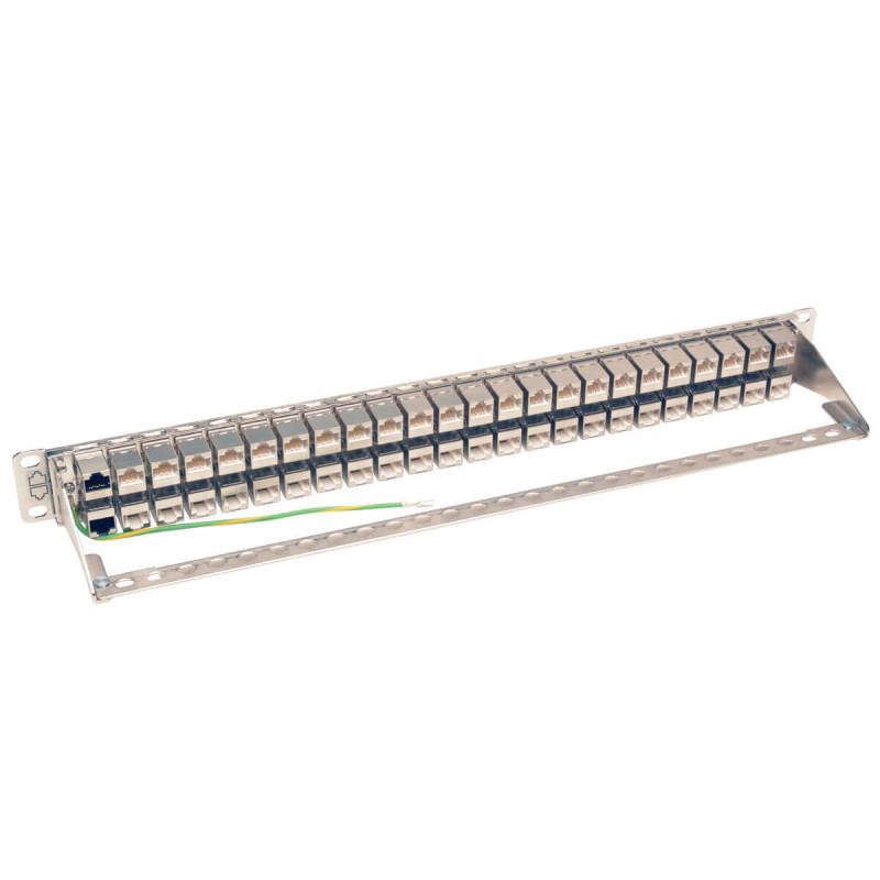 Patch panel priechodný STP tienený pre montáž do racku 1U, 48x Cat6a, RJ45 Ethernet