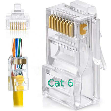 W-Star Konektor UTP RJ45EZ Cat6 100ks 3U pozlátený 6SLD pass through drôt licna RJ45EZC6S
