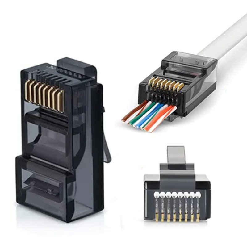 W-star Konektor UTP RJ45EZ Cat5e100ks pozlátený, čierna, pass through RJ45EZ5KS