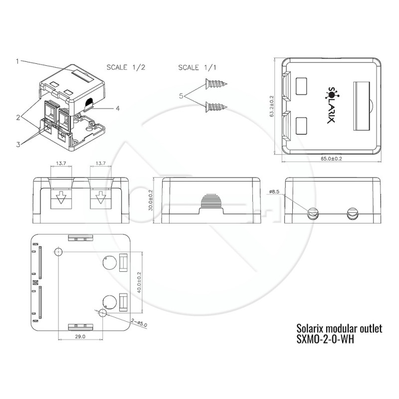 Zásuvka modulárna Solarix pre 2 keystony na omietku biela SXMO-2-0-WH