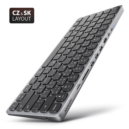 AXAGON HMC-KB-CS, USB 5Gbps hub s CZ/ SK klávesnicou, HDMI 4K/60Hz, 3x USB-A, SD/mSD, audio, PD 100W