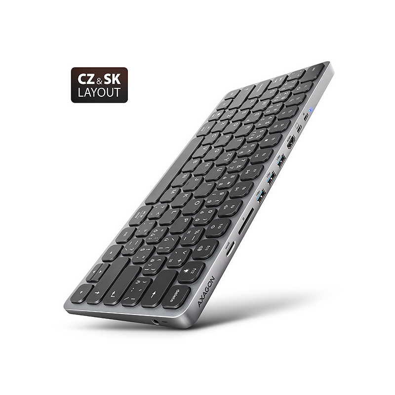 AXAGON HMC-KB-CS, USB 5Gbps hub s CZ/ SK klávesnicou, HDMI 4K/60Hz, 3x USB-A, SD/mSD, audio, PD 100W