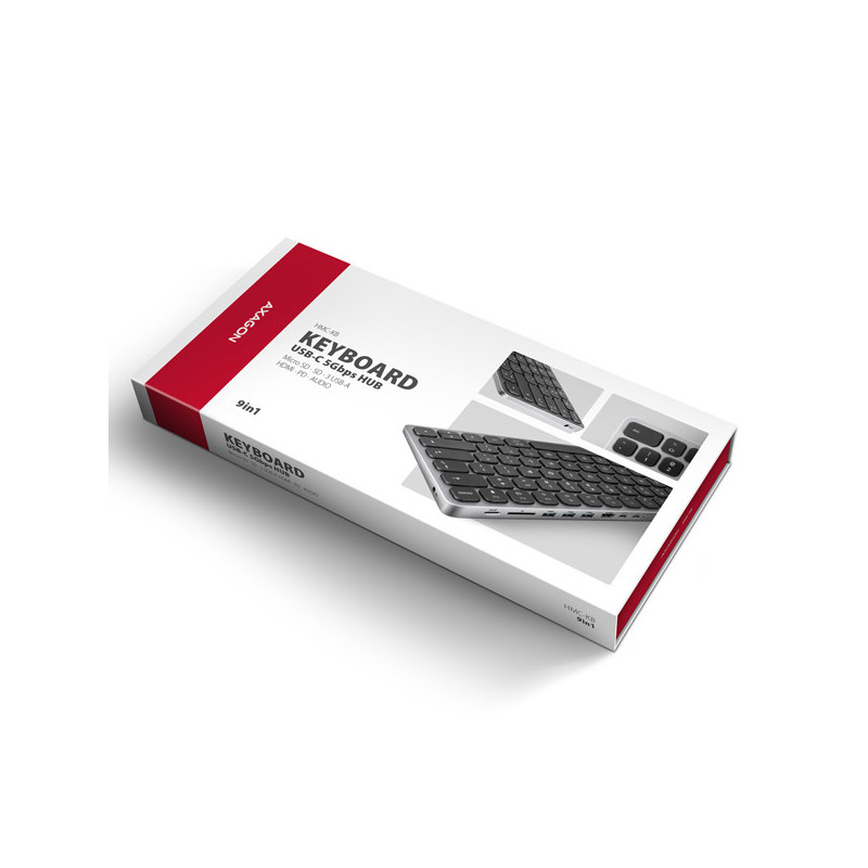 AXAGON HMC-KB-CS, USB 5Gbps hub s CZ/ SK klávesnicou, HDMI 4K/60Hz, 3x USB-A, SD/mSD, audio, PD 100W