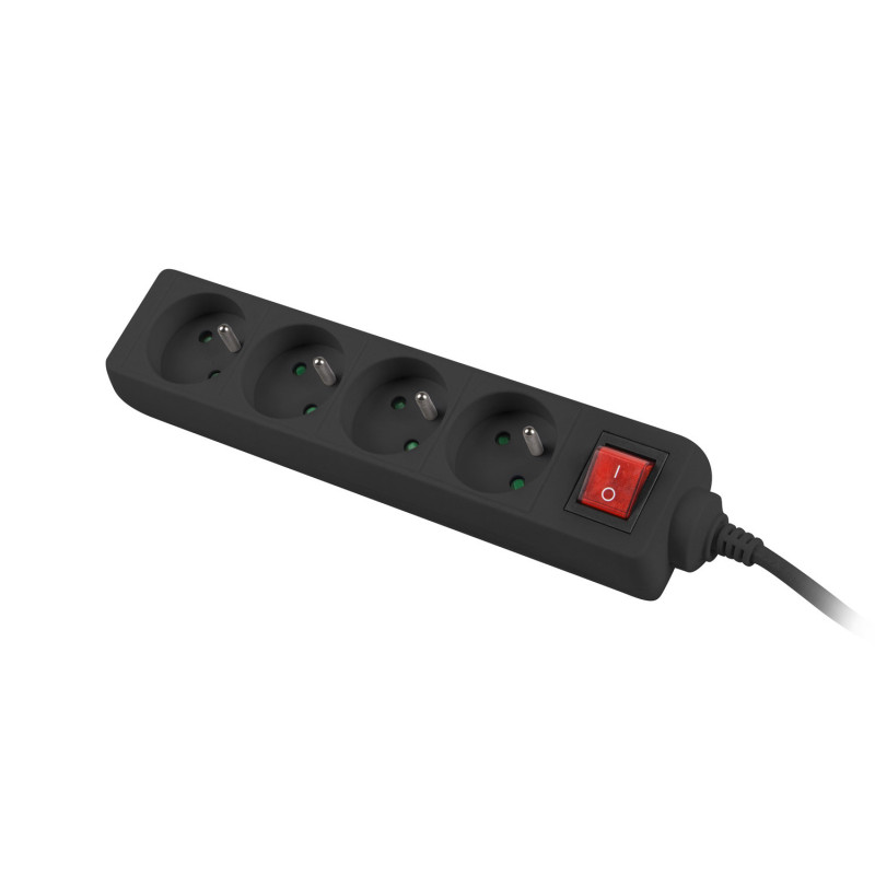 Predlžovací kábel Lanberg PS1, 4 zásuvky, 1,5 m, vypínač, čierna