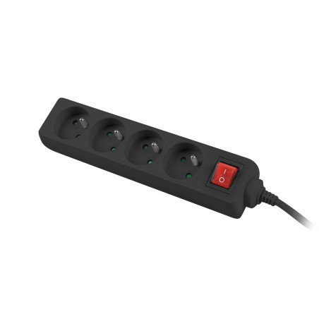 Predlžovací kábel Lanberg PS1, 4 zásuvky, 1,5 m, vypínač, čierna