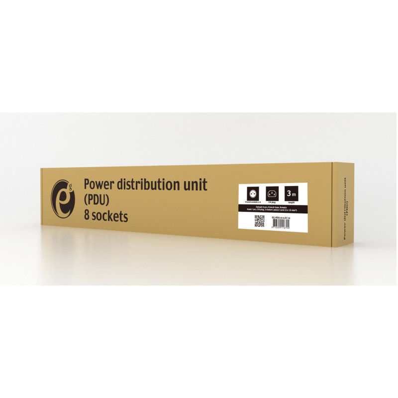 Gembird PDU 8 zásuviek, C14, 1U, 10 A, 3m
