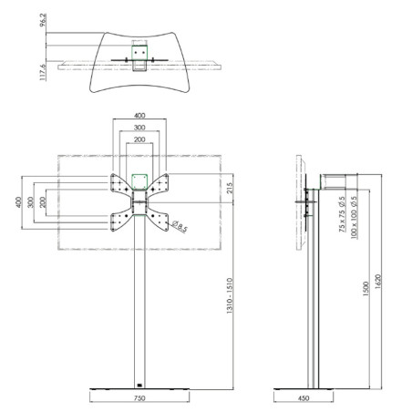SMMS 062.0550 Stojan na LCD do 55", 30 kg, 131-151 cm