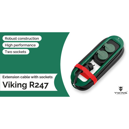 Predlžovací kábel so zásuvkami Viking R247/Output: 2xAC/IP44/vonkajšie použitie/4,7m kábel