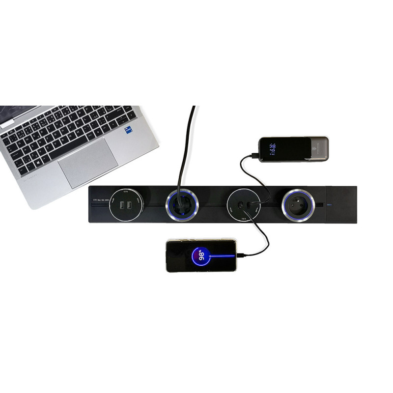 Zásuvkový modul Viking A60B, čierna/výstupy - 1xUSB-A, 1xUSB-C/výkon až 2500W/230V,16A,50Hz