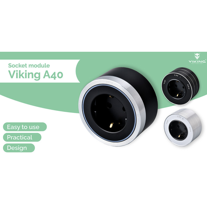 Zásuvkový modul Viking A40B, čierna/výstupy - 1xAC/výkon až 2500W/230V,16A,50Hz/Zásuvka typu E