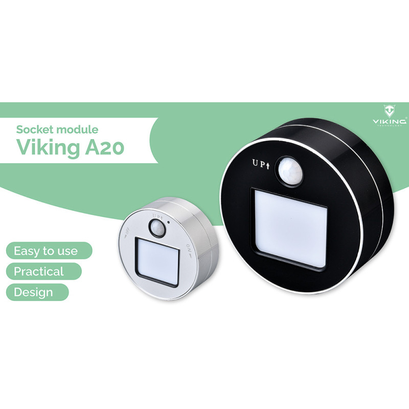 Zásuvkový modul Viking A20B, čierna/ LED svetlo 3W/Pohybový senzor/230V,16A,50Hz