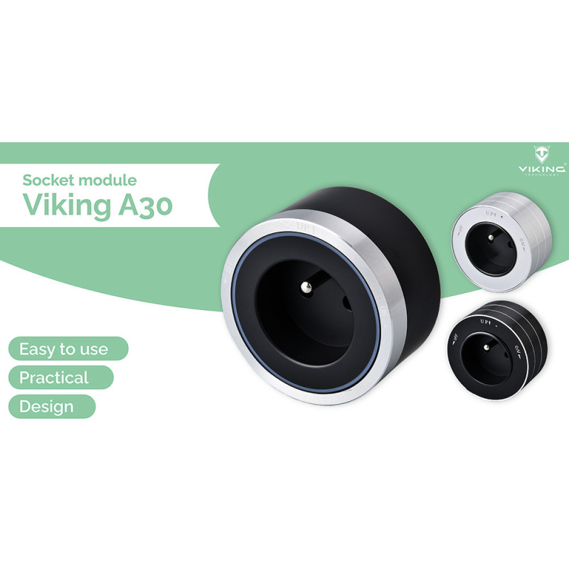 Zásuvkový modul Viking A30S, strieborná/výstupy - 1xAC/výkon až 2500W/230V,16A,50Hz/Zásuvka typu F