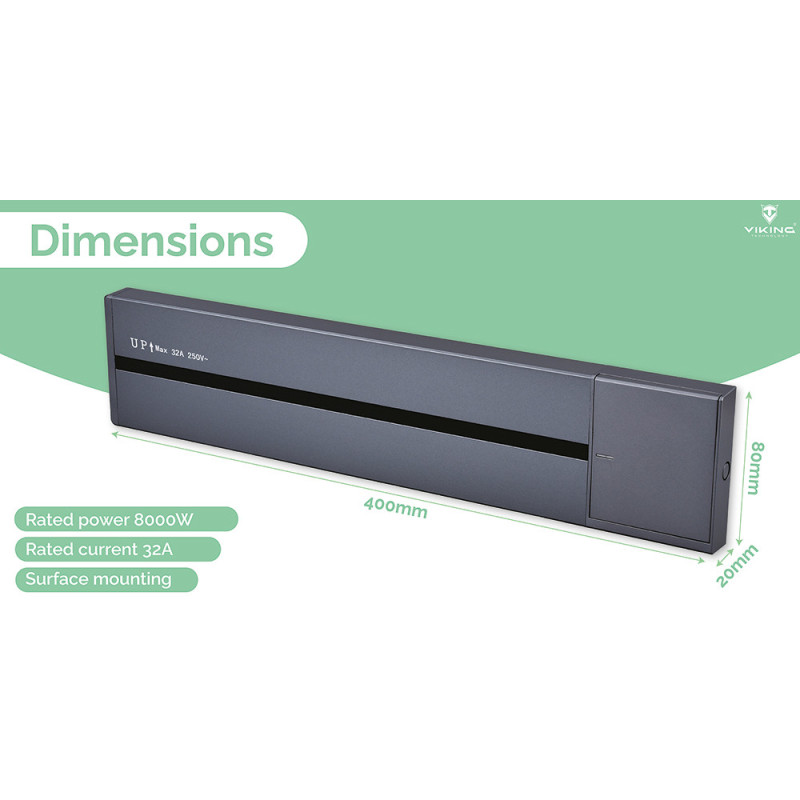 Zásuvková lišta - povrchová Viking LP40B/230V,50Hz/40cm dĺžka/čierna/až 5modulov/IP20/hliník/povrchová