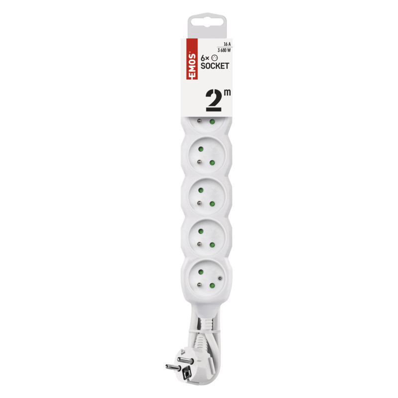 EMOS Predlžovací prívod 6Z/2m 3680W, PVC, biela