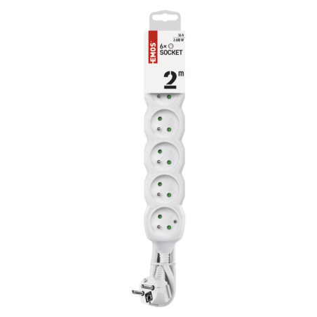 EMOS Predlžovací prívod 6Z/2m 3680W, PVC, biela