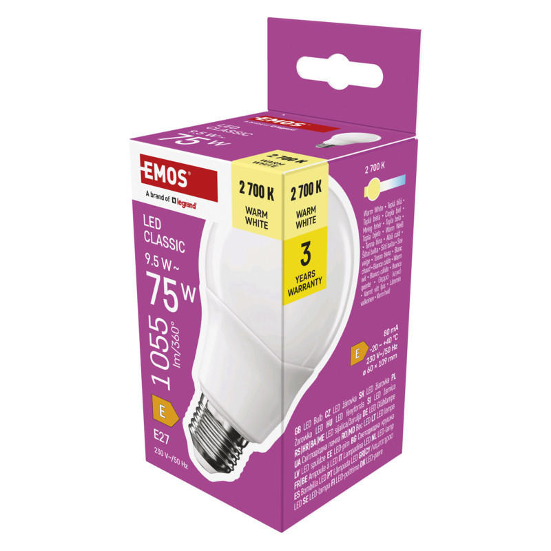 EMOS LED CLS A60 9,5 W (75 W) 1055lm E27 WW