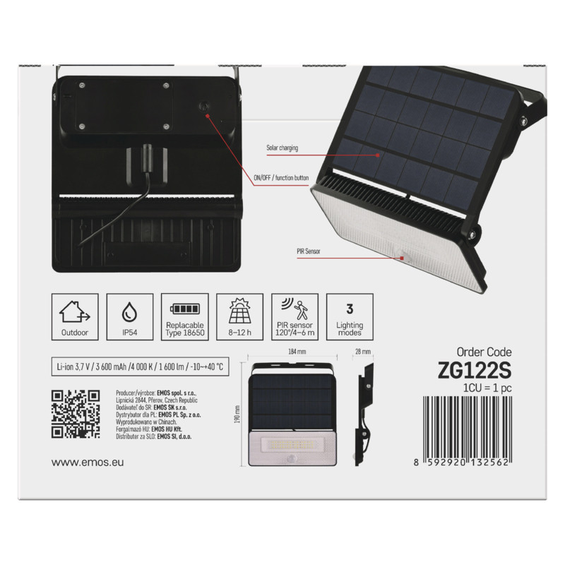 LED SOLÁRNY REFLEKTOR SOLO 1600LM IP54 NW