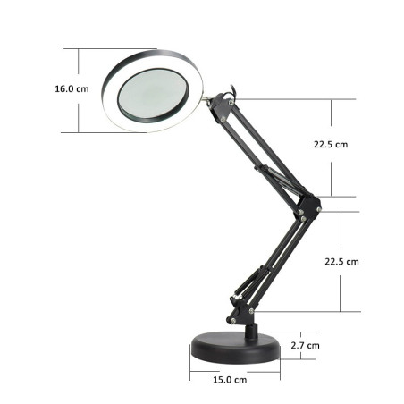 Platinet stolná LED lampa Magnify 10W stmievateľná s lupou, čierna