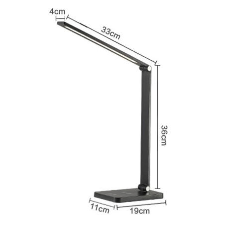 Platinet stolná LED lampa 10W stmievateľná, dotykové ovládanie, bezdrôtové nabíjanie, USB port, strieborný