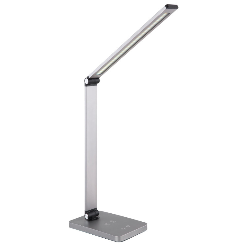 Platinet stolná LED lampa 10W stmievateľná, dotykové ovládanie, bezdrôtové nabíjanie, USB port, strieborný